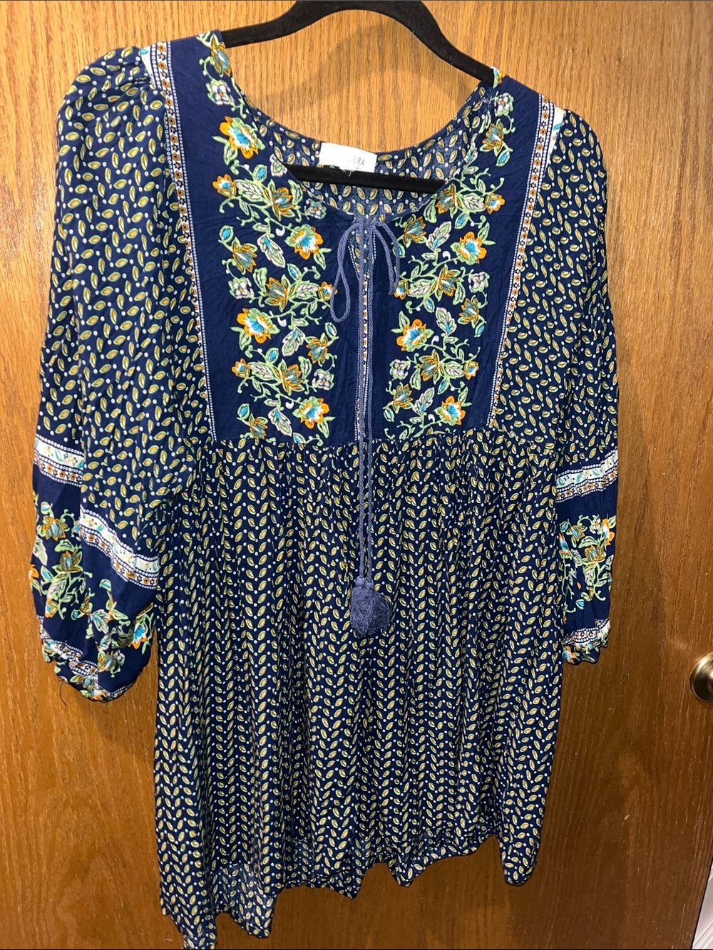Velzera Navy Embroidered Floral Long Sleeve Dress